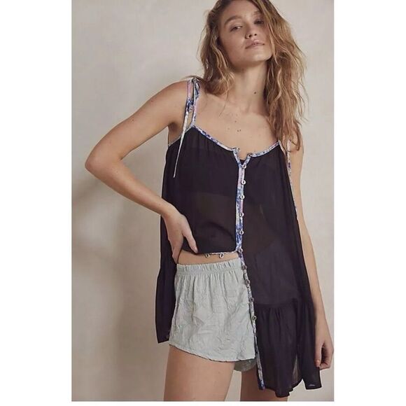 Free People Intimately Bali Sweet Nothing Slip Mini Dress in Black Size Small - Picture 1 of 3